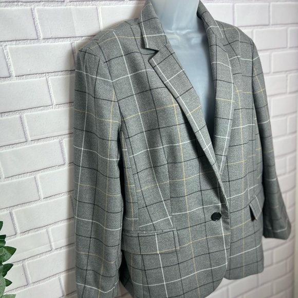 Ann Taylor Blazer Womens GrayWindowpane Plaid Single Breasted Classic/size 16 - Picture 3 of 12